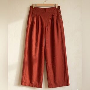 LOFT Terracotta Rust Wide Leg Sailor Pants Side Button High Rise Pleated 0